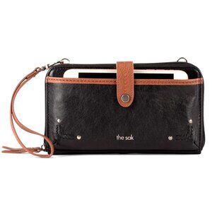 real leather 11 card & phone holder The Sak Iris crossbody bag black brown